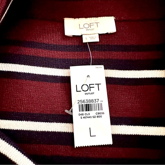 LOFT Striped Pull on Skirt, Navy Blue, Burgundy, Ivory Stripes, Size Large, NWT - Picture 4 of 11